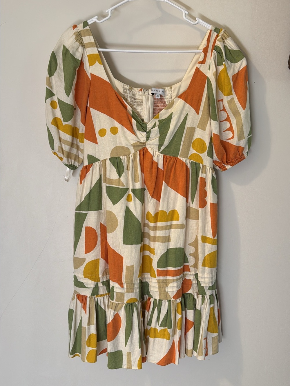 Gianni Bini Abstract Print Short Dress in Cream, Olive & Rust -